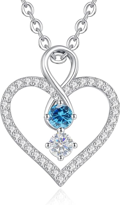 LOUISA SECRET Double Birthstone Necklaces for Women, 925 Sterling Silver Infinity Love Heart Pendant Necklace for Her, Birthday Anniversary Valentine's Day, Christmas, Wedding, Graduation Gift for Her, Personalized Gifts, Jewelry Gifts for Wife Mom Gir...