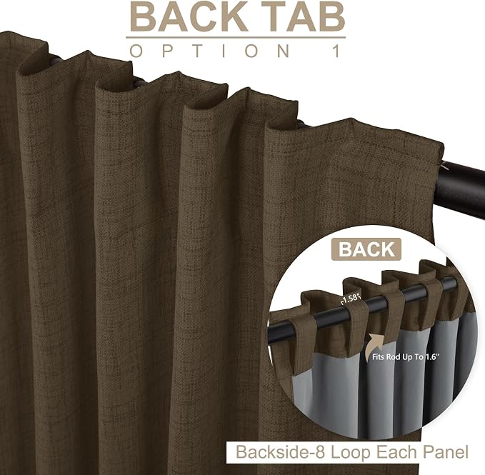 100% Blackout Shield Dark Brown Linen Blackout Curtains for Bedroom 90 Inches Long, Back Tab/Rod Pocket Living Room Drapes, Thermal Insulated Blackout Curtains 2 Panels Set, 50" W x 90" L