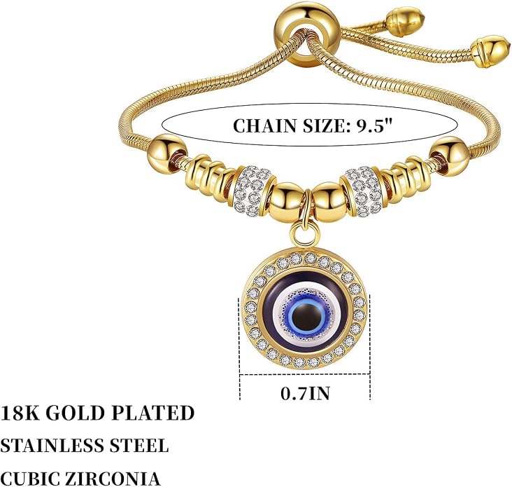 Evil Eye Bracelets 18k Gold Plated Adjustable ojo Bracelet Gold Evil Eye Bracelet for Protection, The Evil Eye Silver Bracelet Gifts for Women and Men