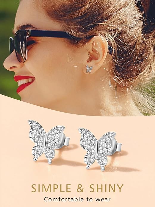 FindChic Hypoallergenic Sterling Silver Small Bar/Heart/Dot/Triangle/Butterfly/Lightning Studs Earrings Minimalist Geometric Jewelry Valentine Gifts for Women Men Girls, with Gift Box