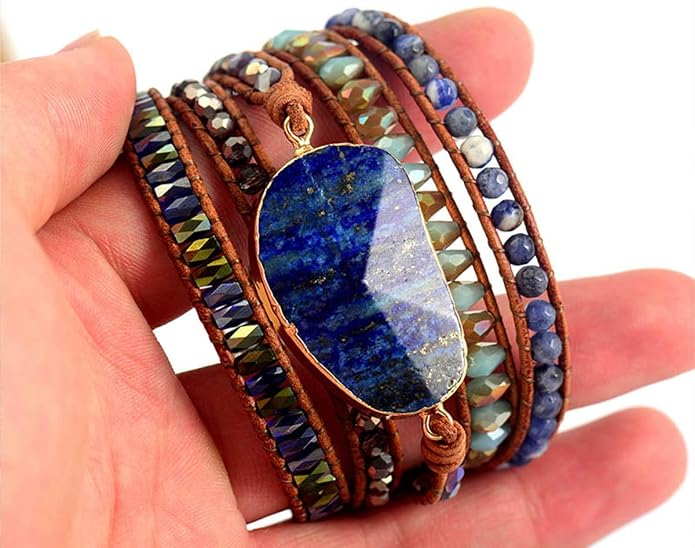 Boho Wrap Bracelet for Women, Handmade Natural Imperial Jasper Multi-Layer Stone Beaded Bracelet, Bohemian Healing Crystal Stone Jewelry Gifts