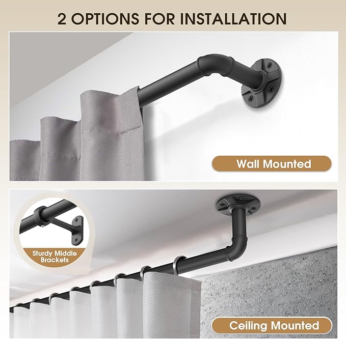 Blackout Curtain Rods 48-84 Inch Adjustable Heavy Duty - 1 Inch Wrap Around Room Darkening Rod for Indoor/Outdoor, Modern Drapery Room Divider