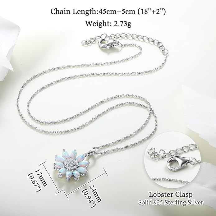 Dainty Sunflower Necklace 925 Sterling Silver Flower Pendant Necklaces for Women Birthstone Anniversary Jewelry
