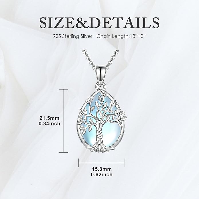 Tree of Life Birthstone Necklace 925 Sterling Silver Crystal Tree of Life Pendant Birthstone Jewelry Birthday Christmas Gifts for Women Mom Her Wife
