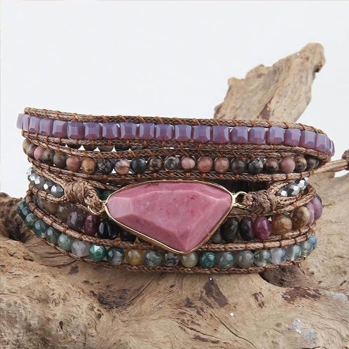 Boho Wrap Bracelet for Women, Handmade Natural Imperial Jasper Multi-Layer Stone Beaded Bracelet, Bohemian Healing Crystal Stone Jewelry Gifts
