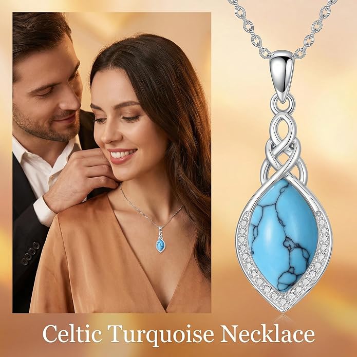 PELOVNY Celtic Knot Necklaces for Women 925 Sterling Silver Gemstone/Birthstone Teardrop Infinity Necklace Irish Celtic Pendant Jewelry Gifts for Mom Daughter Wife