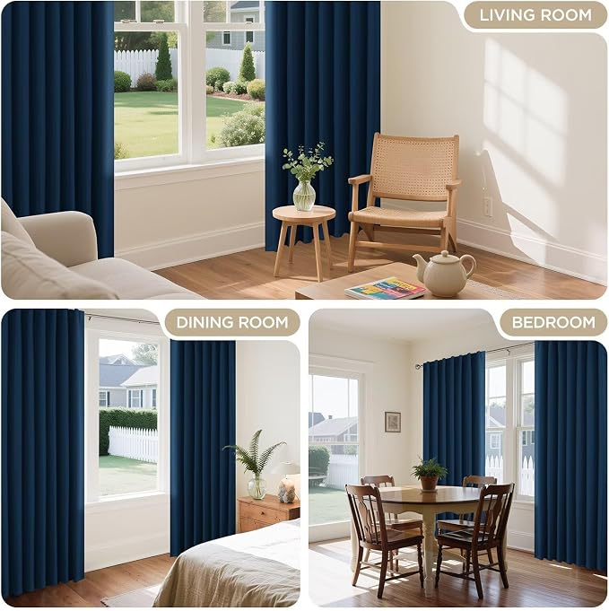 Joydeco Blackout Curtains 108 Inches Long, Thermal Insulated Black Out Curtains 2 Panels Set, Room Darkening Drapes for Living Room Window Rod Pocket Back Tab (W37 x L108 Inch, Navy Blue)