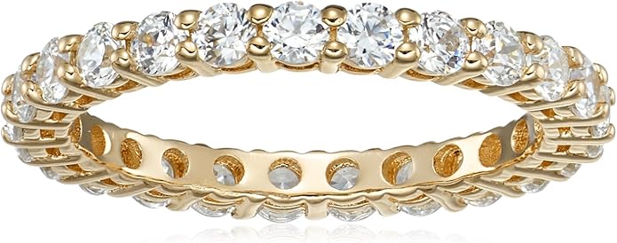 Amazon Essentials Platinum or Gold Plated Sterling Silver All-Around Band Ring set with Round Infinite Elements Cubic Zirconia