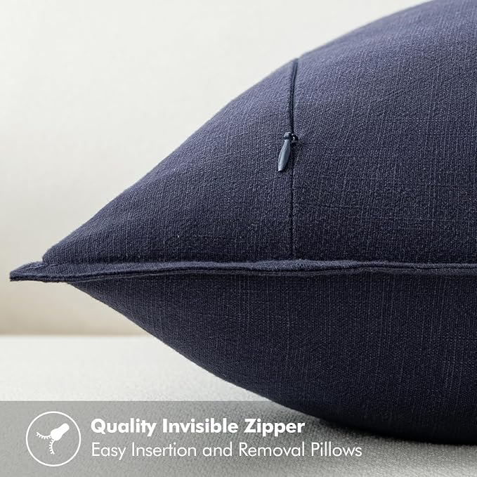 MIULEE Decorative Linen Euro Sham Pillow Covers 24x24 Navy | Boho Farmhouse Neutral Couch Throw Pillows for Bed, Pack of 2 Accent Coastal Modern Pillowcases, Sofa Livingroom Home Decor