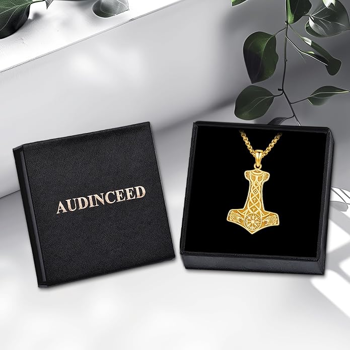 Thors Hammer Necklace/Viking Tree of Life/Valknut/Vegvisir/Triskelion/Sword/Spear Point Arrowhead/Urn Necklace for Ashes/Compass Necklace 925 Sterling Silver Amulet Jewelry for Men Women