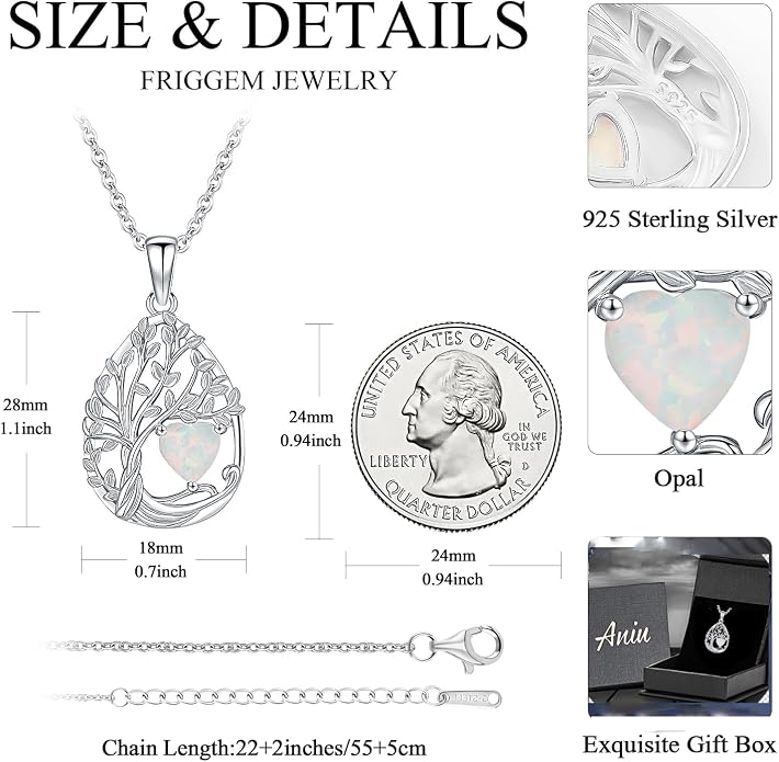 Aniu Tree of Life Necklace for Women, 925 Sterling Silver Mother of Pearl Family Palm Tree Charm Pendant Jewelry for Birthday Christmas Gift