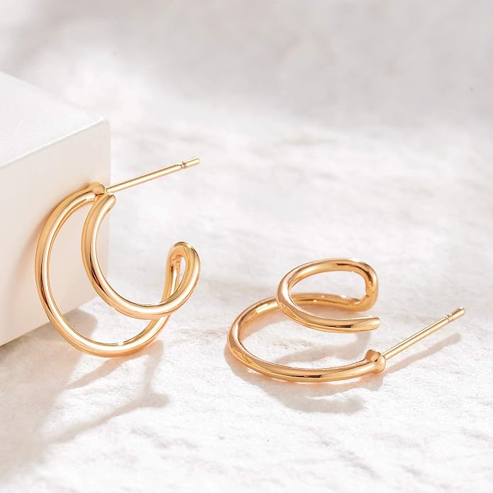 MYEARS Women Hoop Earrings Gold 14K Gold Filled Small Simple Handmade Hypoallergenic Everyday Illusion Jewelry