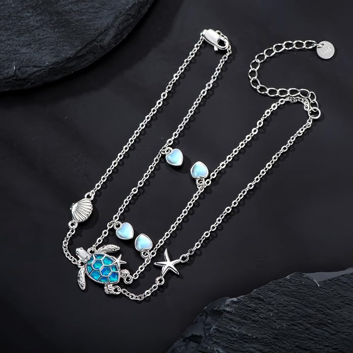 Sea Turtle/Dolphin/Starfish/Seashell/Compass Bracelet for Women 925 Sterling Silver Ocean Wave Anklet Summer Hawaiian Jewelry Gift for Her