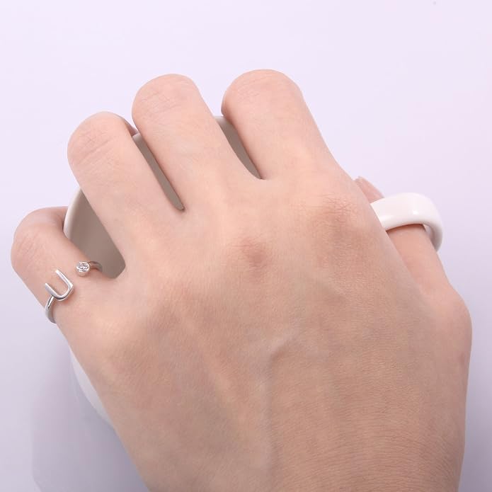 VIKI LYNN 925 Sterling Silver Rings Size 4.5 Adjustable Initial Letter Ring with Cubic Zirconia-Personalized Gifts for Women