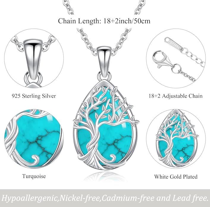 Odinstone Tree of Life Necklace, Sterling Silver Pendant for Women Family Tree Necklaces Jewelry for Mom/Wife/Grandma(With Fine Gift Box)