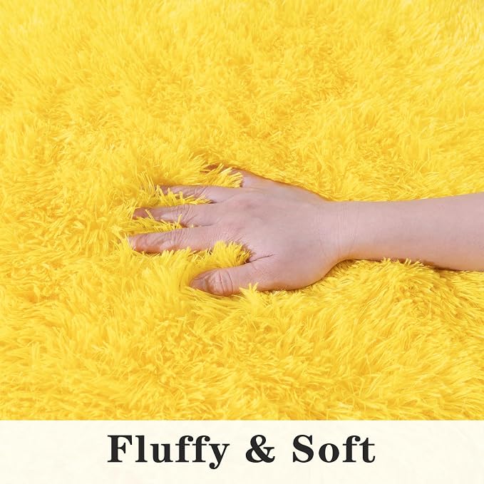 Dssimo Yellow Rug for Bedroom Living Room, 5x7 Soft Shaggy Area Rugs | Large Plush Fluffy Upgrade Non-Slip Yellow Area Rug for Nursery Kids Room Dorm Room Home Decor, Indoor Plush Floor Carpet