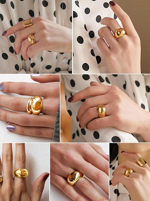 GOLDCHIC JEWELRY Chunky Dome Ring for Women, Stainless Steel Bold Stacking Croissant Statement Ring For Men (Size 7-12, Custom)