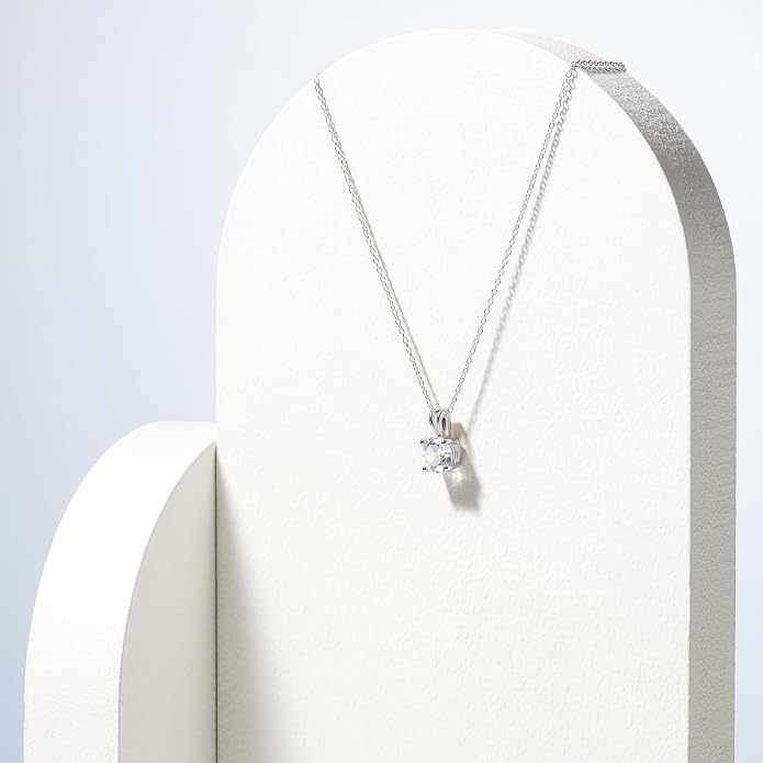 Amazon Essentials Sterling Silver Round Cut Birthstone Pendant Necklace 18"
