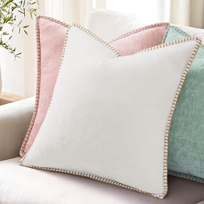 decorUhome Soft Chenille Throw Pillow Covers 22x22 Set of 2 Aqua Haze | Fall Textured Decorative Throw Pillow Cases Stitched Edge Modern Farmhouse Luxury Boho Velvet for Couch Sofa Bed Home Decor