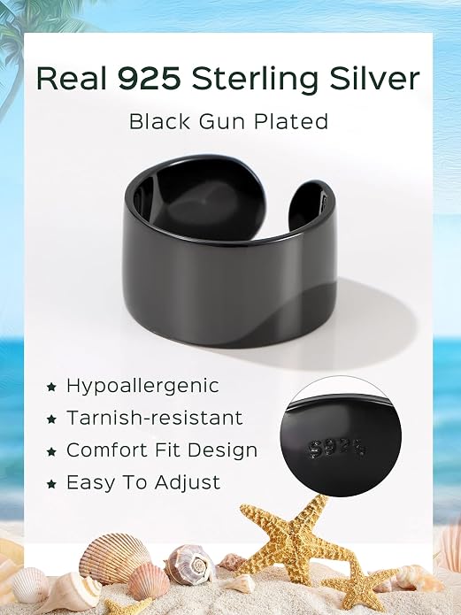 ChicSilver Silver Toe Rings for Women Balck Toe Rings for Women Non Tarnish Wide Band Toe Ring Black Toe Jewelry for Summer Beach