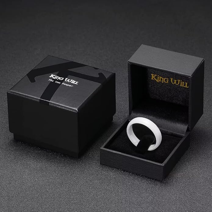 King Will Ceramic Wedding Band for Men Women-6-8mm Width Black & White with Multi Style Design Promise Rings Comfort Fit Size 7-14