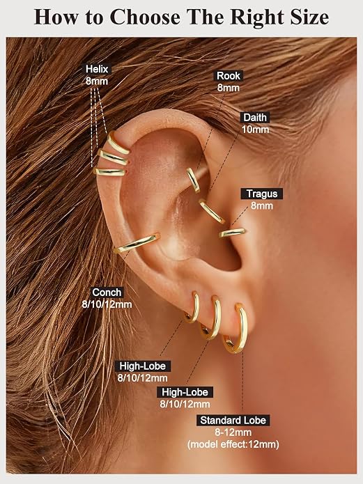 SILVERCUTE 925 Sterling Silver Huggie Hoop Earrings for Women,Hypoallergenic Small Hoop Earrings Lightweight Silver/14K Gold Hoops Cartilage Earrings for Women,8/10/12mm