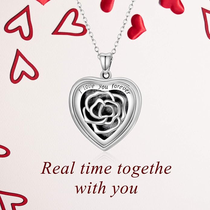 SOULMEET Personalized Silver Locket Necklace That Holds Pictures Photo Keep Someone Near to You, Memorial Custom Lockets Necklaces Letters Engraving for His Her