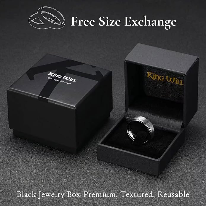 King Will Classic Tungsten Carbide Ring Brushed Two Grooved Center Hammered Design Mens Wedding Band for Men