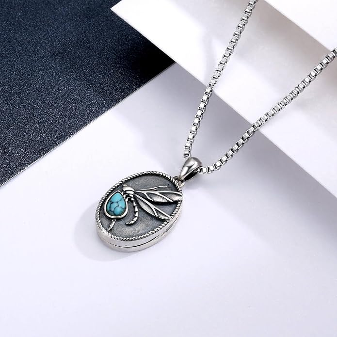 925 Sterling Silver Oval Turquoise Lockets Pendant that Holds Pictures Vintage Jewelry Memorial Gifts for Women