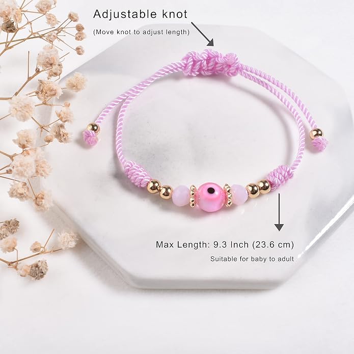 Evil Eye Bracelet For Women Teen Girls Amulet Pink Protection Bracelet Good Luck Adjustable String Bracelet Anklet