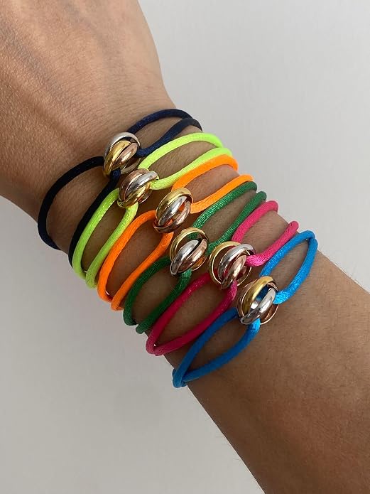 Joy-D 3 Rings Bracelet - String Bracelet with 3 Colors Rings, Adjustable Cord, High Quality Women&Men Bracelet, Gold Jewelry, Perfect Gift for Her&Him