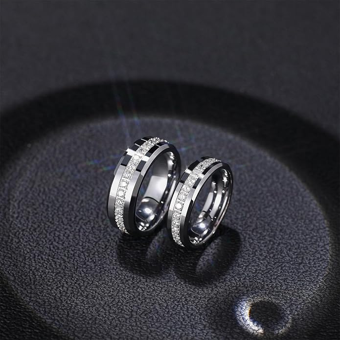 Greenpod 6mm 8mm Tungsten Carbide Rings for Men Silver/24K Gold Plated Cubic Zirconia Eternity Wedding Band Women High Polish Comfort Fit Size 6-13