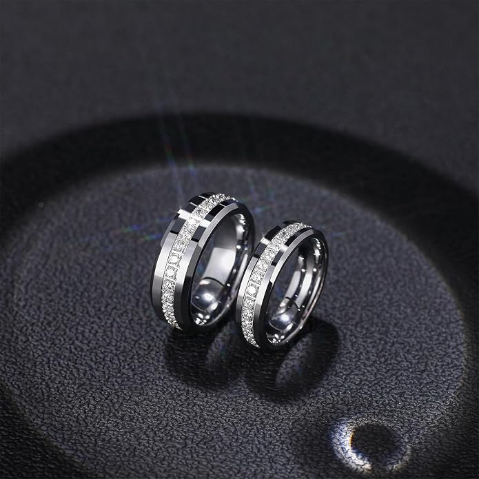 Greenpod 6mm 8mm Tungsten Carbide Rings for Men Silver/24K Gold Plated Cubic Zirconia Eternity Wedding Band Women High Polish Comfort Fit Size 6-13