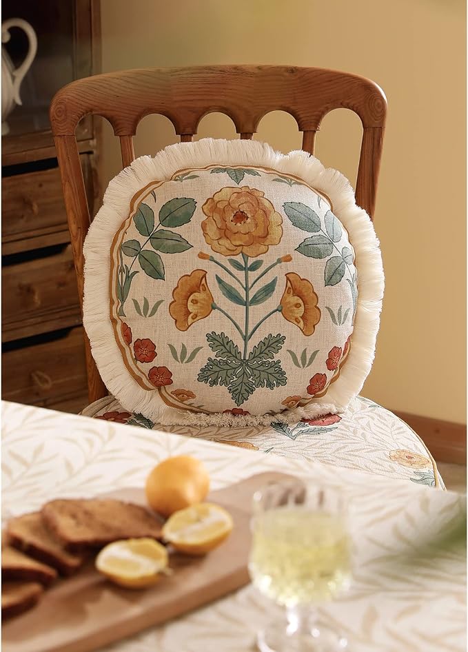 patdrea French Vintage Linen Throw Pillow Cover,Set of 4-RosaSilvestre | Decorative Pillow Case with Zipper,Yellow Floral Pattern,Cushion Coverfor Couch Living Room Bedroom Sofa