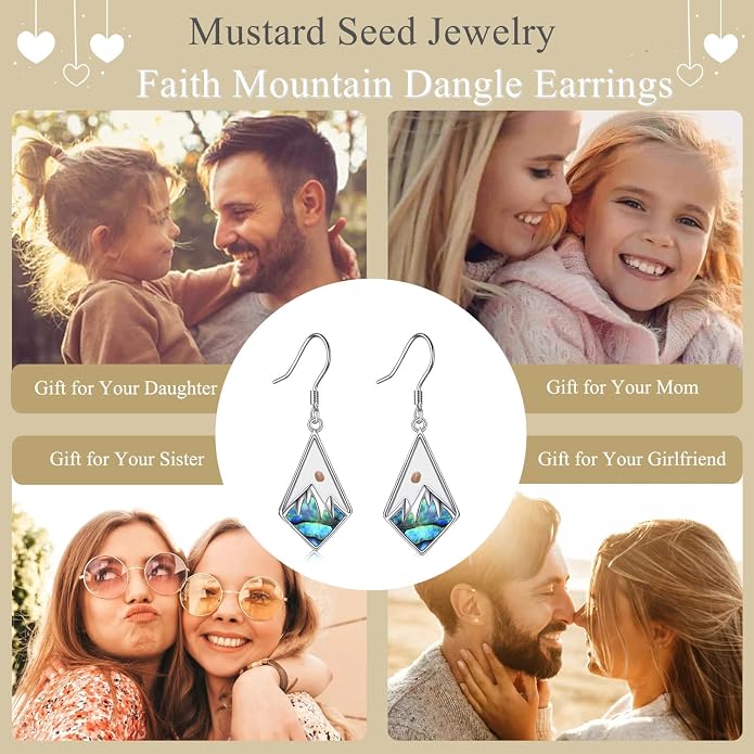 AOBOCO Mustard Seed Earrings for Women Sterling Silver Mountain Cross Earrings Dangle Christian Religion Jewelry Mothers Day Birthday for Mom Wife Friends