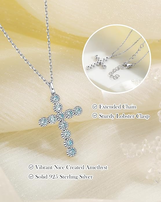 925 Sterling Silver 18 inch Birthstone Cross Pendant Necklace for Women Men