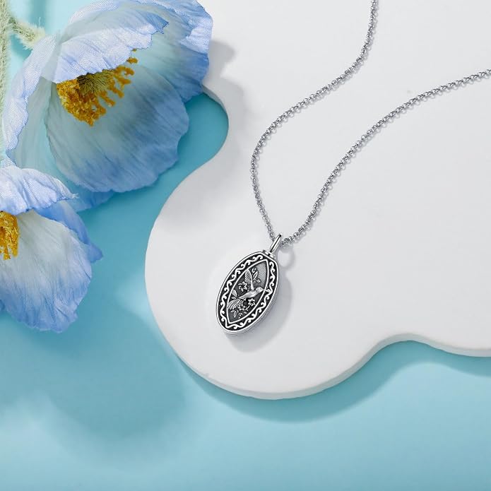 925 Sterling Silver Memorial Jewelry Urn Necklaces for Ashes, Photo Locket Necklace that Holds Picture