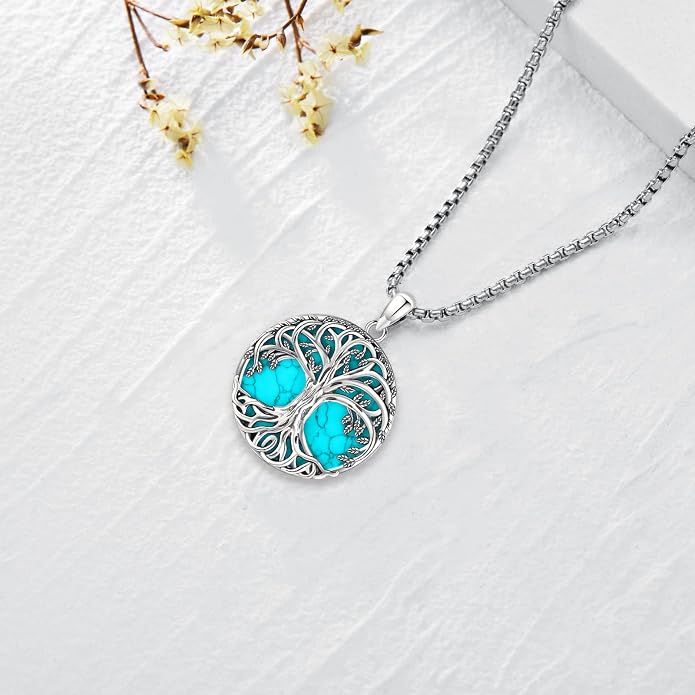 Jewelry Gifts - Tree of Life Necklace Sterling Silver Abalone Shell/Opal/Moonstone/Black Onyx/Turquoise/Malachite/Crystal Family Tree of Life Jewelry for Women Men