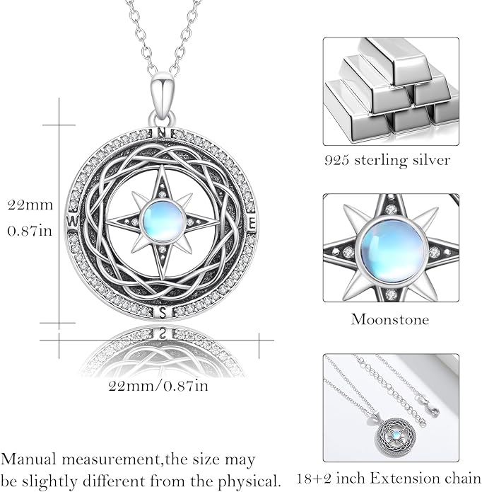 Compass Necklace for Women Graduation Gifts 925 Sterling Silver Celtic Knot Compass Pendant Graduation Jewelry Inspirational Travel Gifts for Women