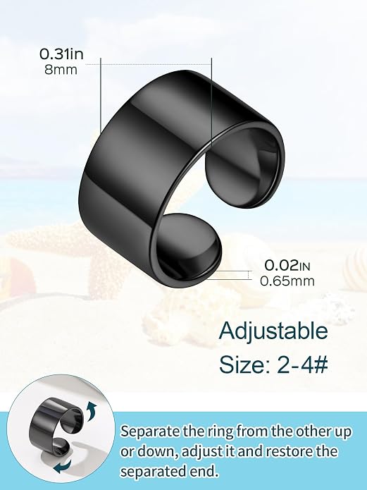 ChicSilver Silver Toe Rings for Women Balck Toe Rings for Women Non Tarnish Wide Band Toe Ring Black Toe Jewelry for Summer Beach