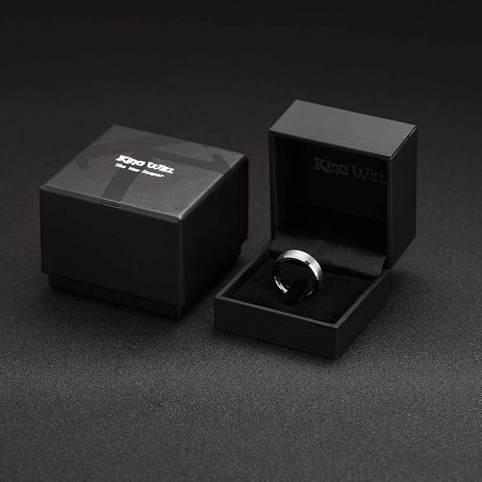 King Will Tungsten Men's Wedding Ring - Available in 6mm to 10mm, Black/Silver, Matte Finish, Beveled Polished Edge, Comfort Fit