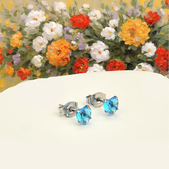 12 Pairs Surgical Stainless Steel Stud Earring Round Heart Star Square Cubic Zirconia Birthstone Stud Earrings Set for Women