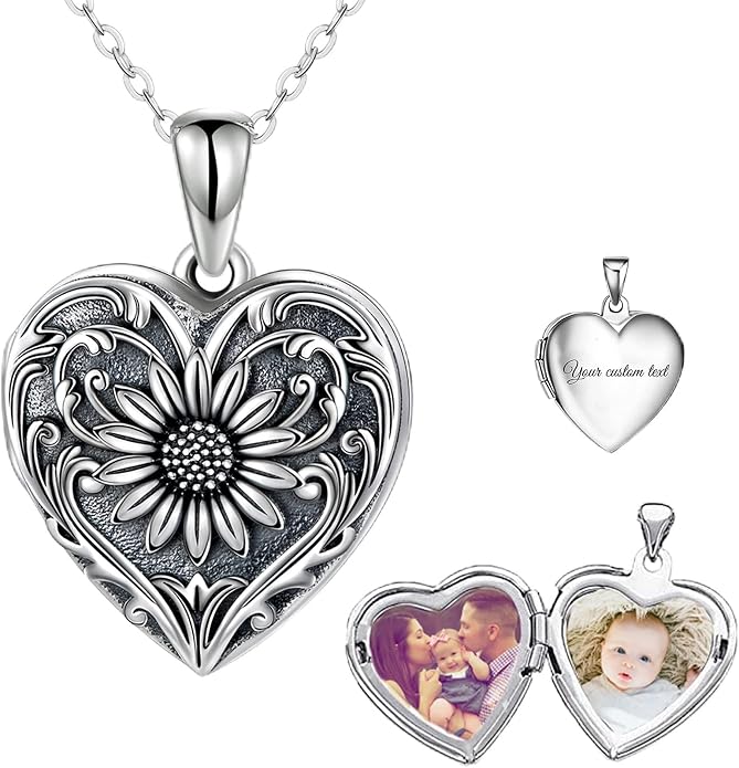 SOULMEET Personalized Silver Locket Necklace That Holds Pictures Photo Keep Someone Near to You, Memorial Custom Lockets Necklaces Letters Engraving for His Her