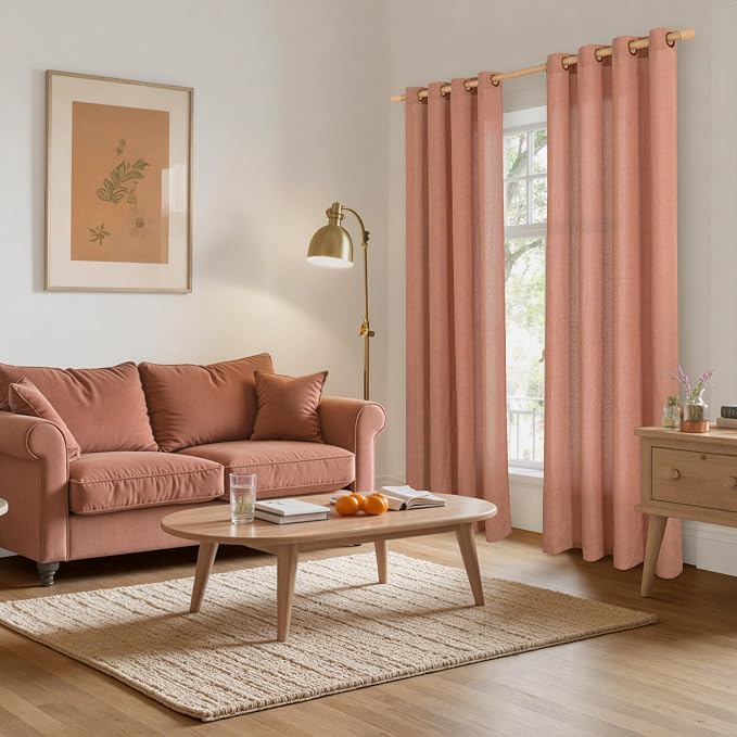 YoungsTex Terracotta Linen Curtains 84 Inches Long for Living Room | Burnt Orange Light Filtering Drapes with Bronze Grommet Fall Decor for Dining Bedroom Window, 52 x 84 Inch, 2 Panels