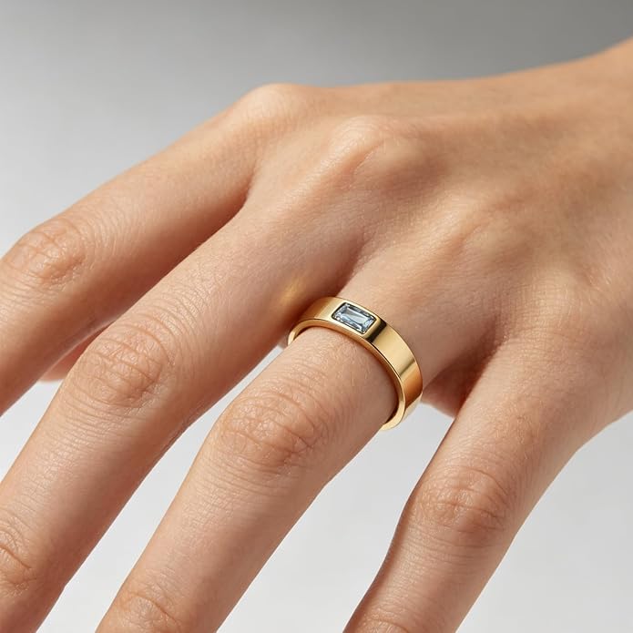 Birthstone Rings for Women 14K Gold Plated Stackable Band Non Tarnish Gold Rings Hypoallergenic Anniversary Mother's Day Christmas Gift for Her