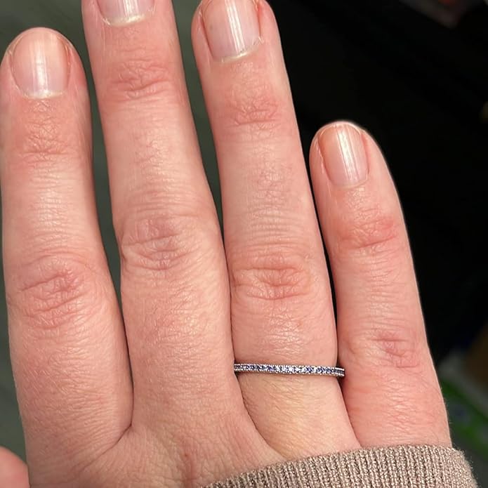 THE JEWEL ZONE Eternity Band Ring for Women, Round Cut Simulated Alexandrite in 14K Gold Plated 925 Sterling Silver, Stackable Wedding Band or Anniversary Ring Jewelry for Her