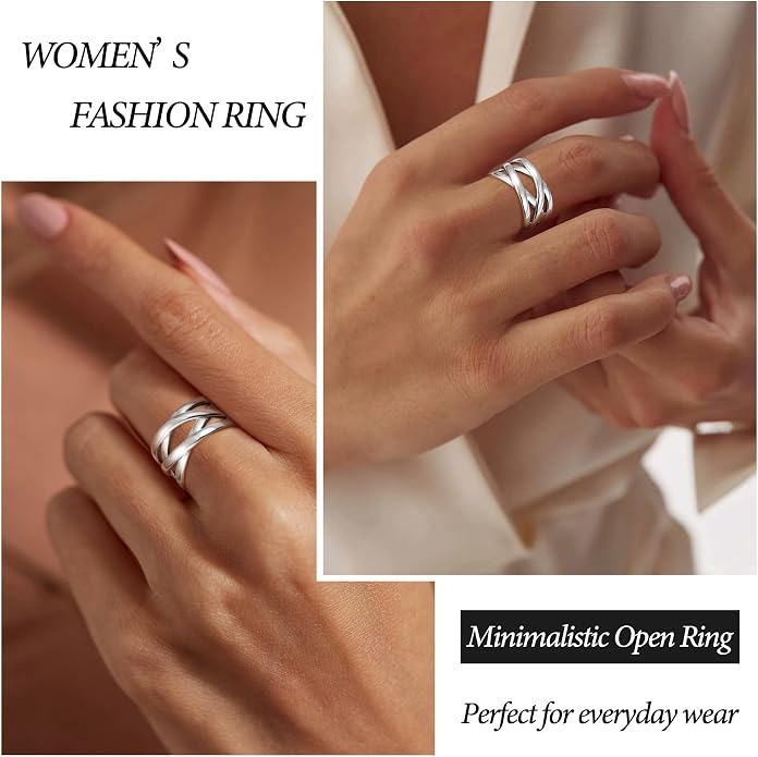 ZELORES Adjustable 925 Sterling Silver Celtic Knot Rings Open Knuckle Rings for Women Thumb Finger Rings Minimalist Cross Line Band Rings