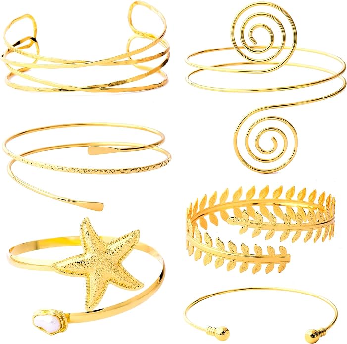 Jardme Arm Cuff Bangles Set Women, Gold Arm Cuff Silver Greek Jewelry, Wedding Party Band.