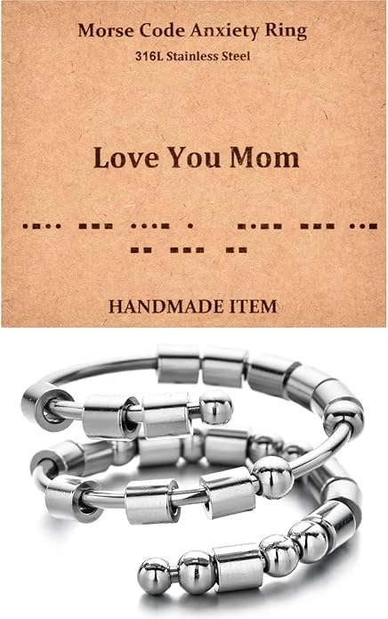 Morse Code Rings for Women, Stainless Steel Spinner Ring Fidget Rings for Anxiety Ring Morse Code Rings Inspirational Gifts Jewelry Women Birthday Graduation Gifts for Best Friends