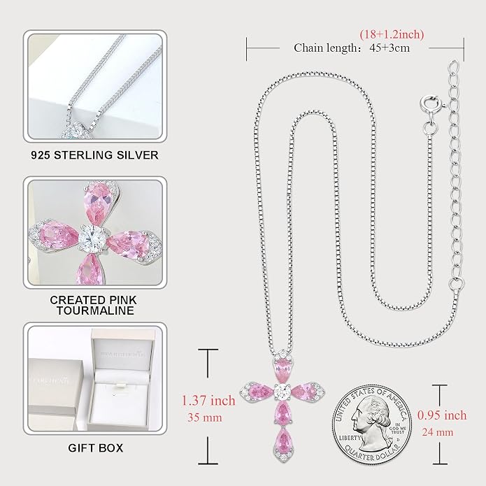 STARCHENIE Sterling Silver Cross Necklace for Women Crucifix Pendant with Birthstone Dainty Religious Jewelry Gift for Her, 18 Inch Chain